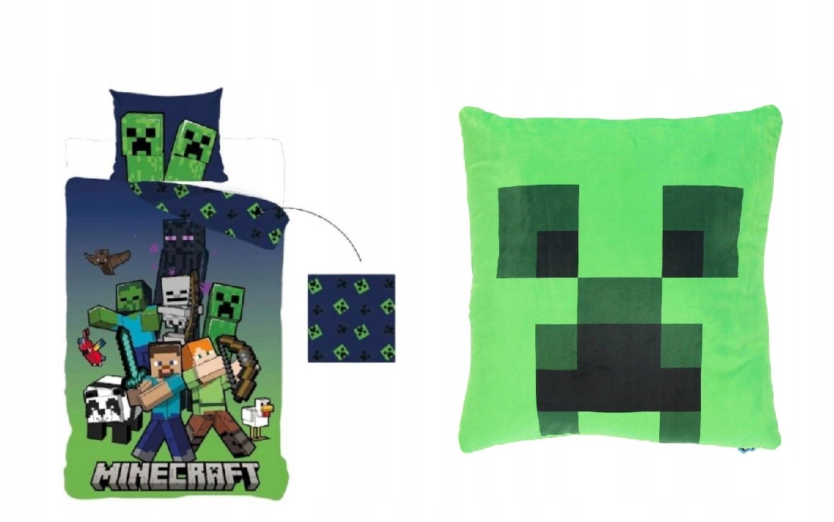 Minecraft zestaw Komplet Pościeli i Poduszka 38 X 38 Welur