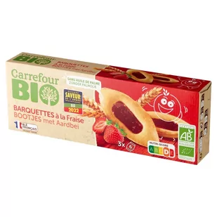 Carrefour Bio Ekologiczne biszkopty jajeczne z nadzieniem truskawkowym 120 g - Zdrowa żywność - miniaturka - grafika 1