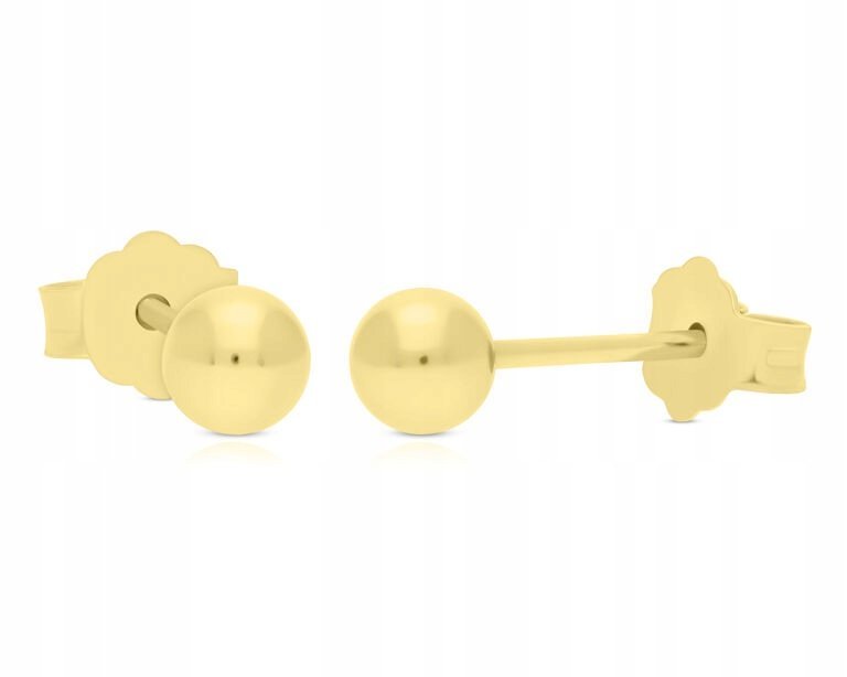 Złote Kolczyki Kulki Gładkie na Sztyfcie Kuleczki 4 mm Srebro pr. 925