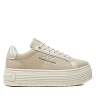 Sneakersy damskie - Sneakersy Calvin Klein Jeans Bold Platf Low Lace Lth Ml Mtl YW0YW01516 Beżowy - miniaturka - grafika 1