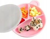 Miseczki i talerzyki dla dzieci - TALERZYK SILIKONOWY TALERZ MISIU Z POKRYWKĄ RÓŻOWY - miniaturka - grafika 1