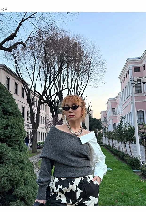 ASYMETRYCZNY GŁADKI SWETER W STYLU MINIMALISTYCZNYM 5IA