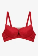 Biustonosze - Czerwony Biustonosz Push Up Ozdobiony Koronką Sannel - miniaturka - grafika 1