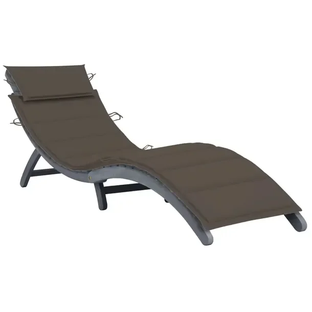 Składany leżak z drewna akacjowego szary z poduszkami taupe 190x60x51 cm