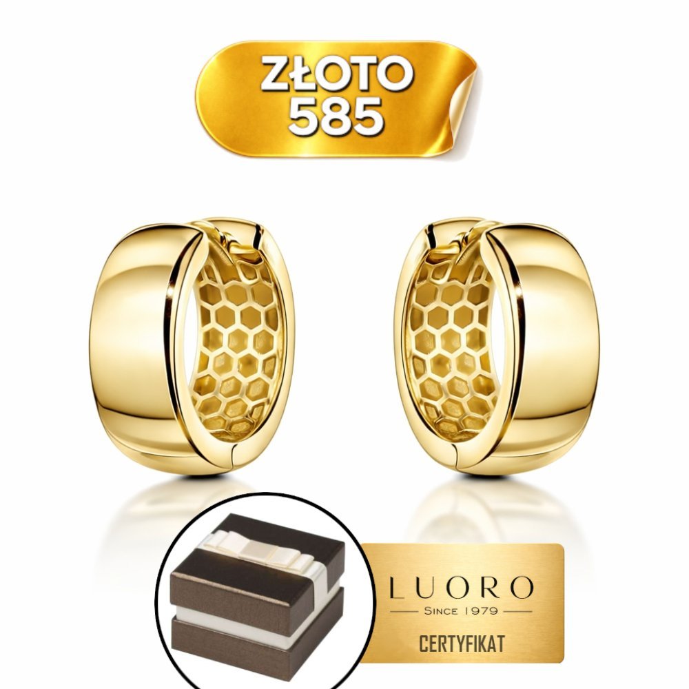 KOLCZYKI ZŁOTE 585 14K GŁADKIE KÓŁKA KREOL SZEROKA SZYNA 15 MM KÓŁKO