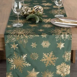 Bieżnik świąteczny Joy 40 x 140 cm szampańskie gwiazdy zielony - Obrusy i serwetki - miniaturka - grafika 1