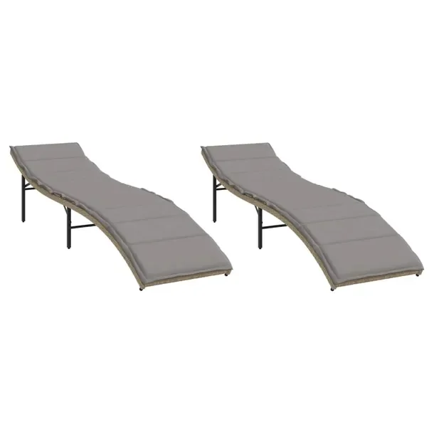 Leżak ogrodowy z regulowanym oparciem, rattan PE, beżowy, 55x199x50/68/82