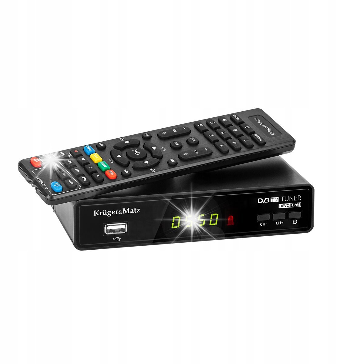 Kruger&Matz KM0550D Tuner TV dekoder cyfrowy TV DVB-T2 z pilotem