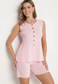 Komplety damskie - Różowy Komplet Kamizelka na Guziki i Szorty Folaya - miniaturka - grafika 1