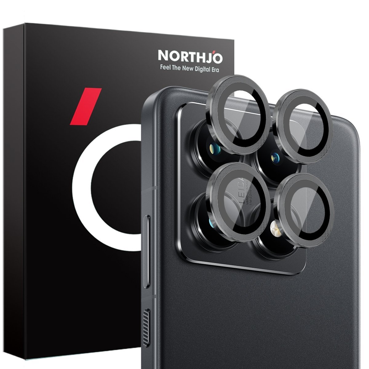 NORTHJO szkło hartowane na aparat do Xiaomi 14T Pro 5G – metalowy pierścień (CD), czarne