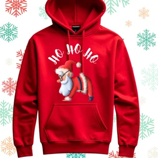 Bluza uniwersalna typu kangurka z kapturem Ho Ho Ho Mikołaj rozmiar 3XL czerwona świąteczna - Bluzy męskie - miniaturka - grafika 1