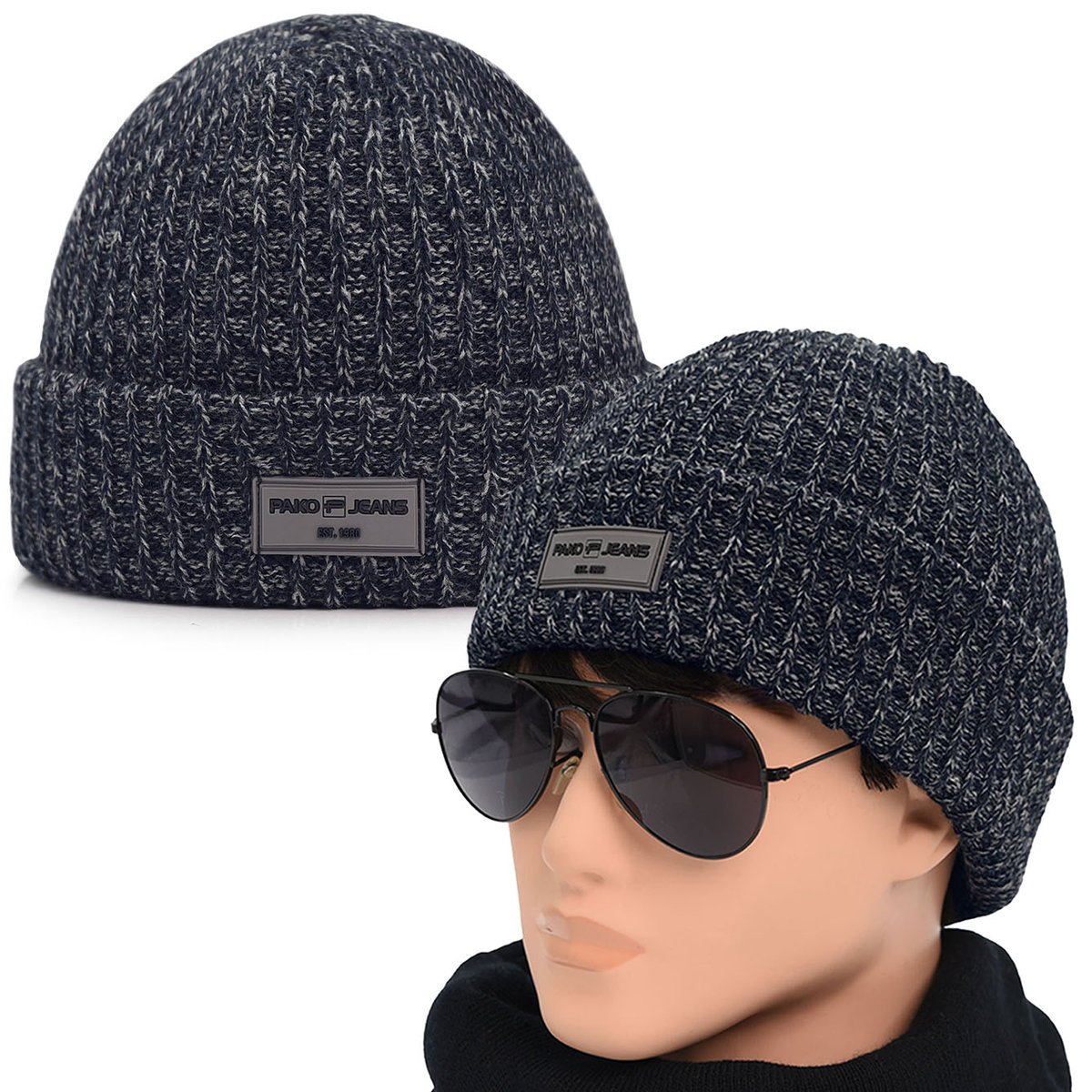 CZAPKA męska ZIMOWA Ciepła na Mrozy GRANATOWA Produkt Polski Pako Jeans