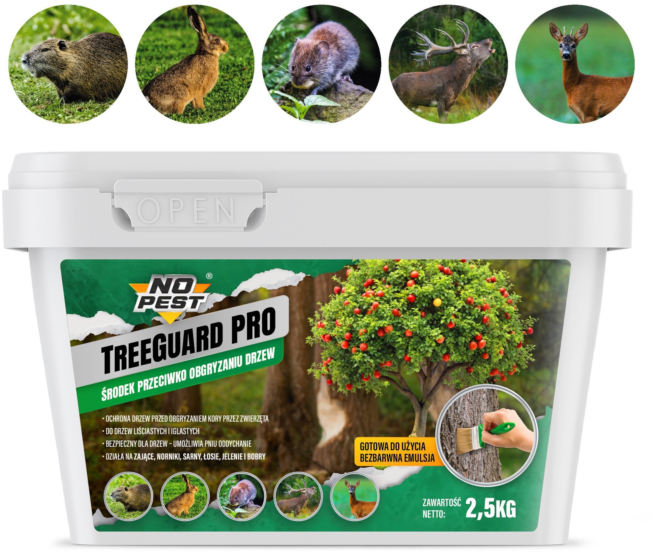 Środek Przeciwko Obgryzaniu Drzewek 2,5kg Odstraszacz Zwierząt Saren Jeleni Zająców Bobrów Gryzoni TreeGuard PRO