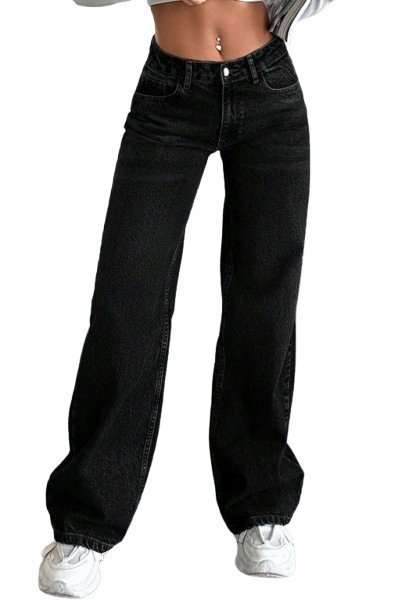 Shein Spodnie Jeansowe Proste Czarne Średni Stan 36 1Hb