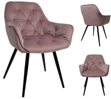 Krzesło Fotel Tapicerowane Pikowane Do Salonu Jadalni Welurowe Różowy Arte