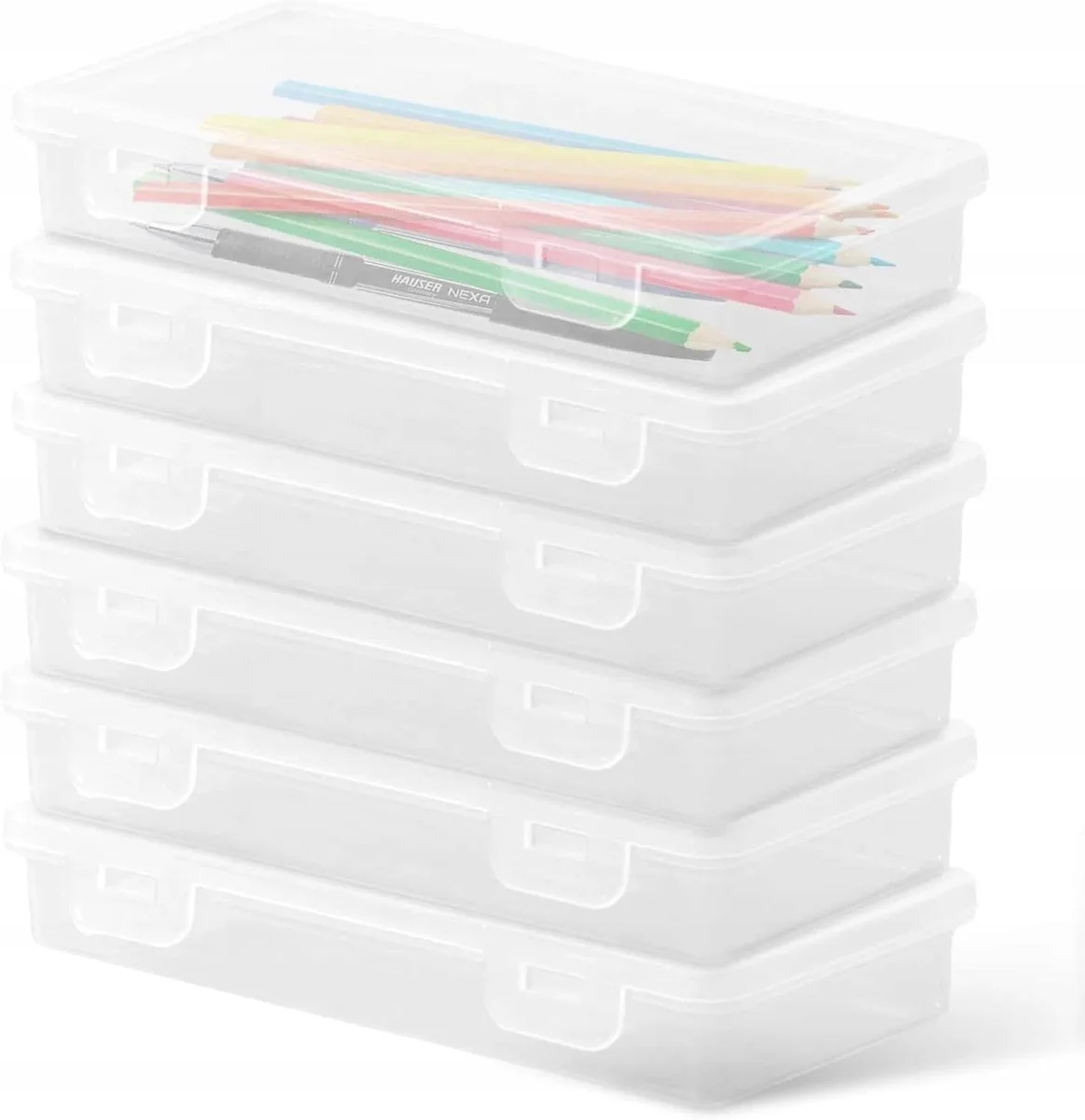 PIÓRNIK 6 SZTUK MODUŁOWY PRZEZROCZYSTY ZATRZASKOWY ORGANIZER ETUI