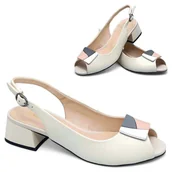 Półbuty damskie - Czółenka Damskie Skórzane na Obcasie Loretta Vitale Beżowe Eleganckie 38 - miniaturka - grafika 1