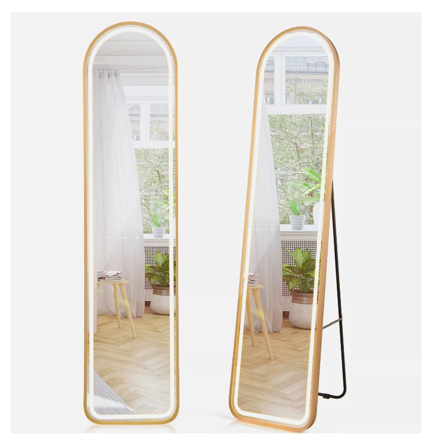Lustro stojące złota rama LED lustro wiszące do sypialni