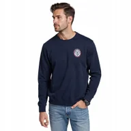 Bluzy męskie - Nierozpinana męska dresowa bluza z naszywką granatowa V2 OM-SSNZ-0134 M - miniaturka - grafika 1