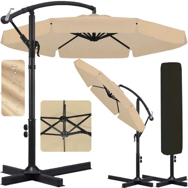 Parasol z wysięgnikiem beżowy 350 x 250 cm