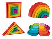 Układanki dla dzieci - PLAYTIVE PLAYTIVE Drewniana układanka Montessori w kolorach tęczy, 1 sztuka 4055334258760 - miniaturka - grafika 1