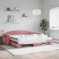 Sofy i kanapy - vidaXL Sofa rozsuwana z materacami, różowa, 100x200 cm, aksamit - miniaturka - grafika 1
