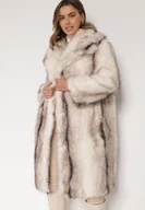 Płaszcze damskie - Biały Płaszcz Futro z Szerokim Kołnierzem i Kieszeniami Ezinda - miniaturka - grafika 1