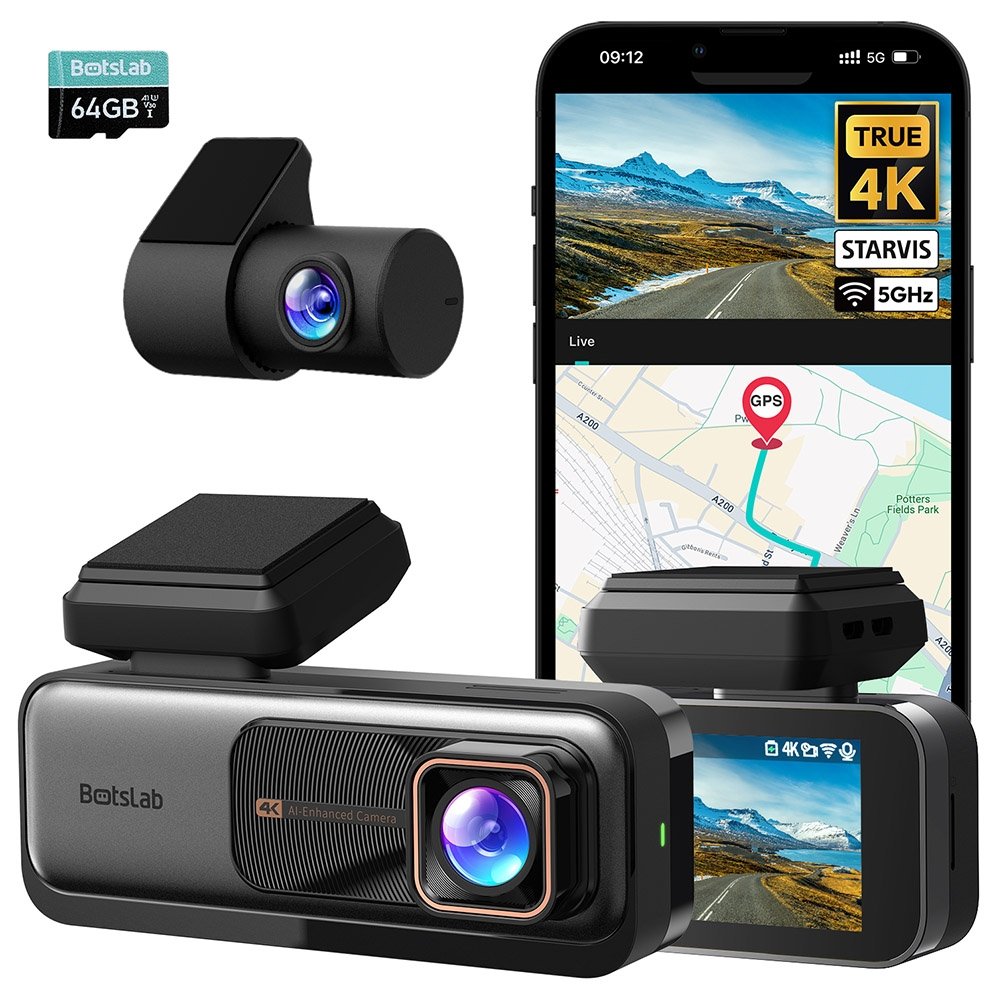 Botslab G980H 4K Dash Cam Front and Rear 170° Ultra Wide Dashcam with ADAS Night Vision 24/7 Parking Mode Sony IMX415 Sens