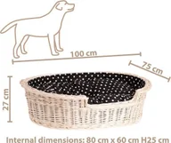 Legowiska dla psów - WickerPL Poppy OWALNE WYBIELANE WIKLINOWE LEGOWISKO DLA ZWIERZĄT KOSZ DLA PSA 100X75 H27 / ROZMIAR WEWNĘTRZNY 80X60 H25 CM - miniaturka - grafika 1
