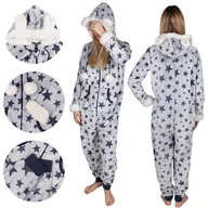 Piżamy damskie - Damska piżama jednoczęściowa w gwiazdki, onesie z kapturem S - miniaturka - grafika 1