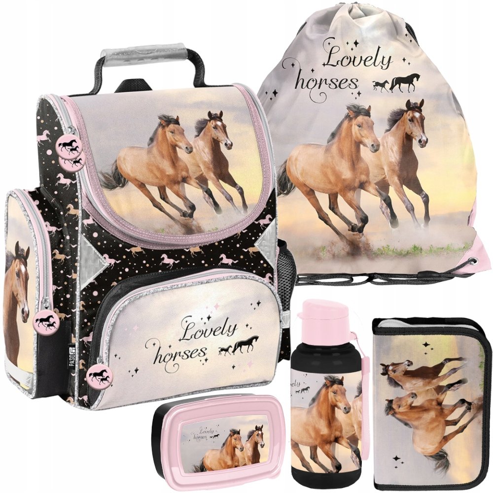 Tornister dla dziewczynki plecak szkolny Konie Paso zestaw do szkoły