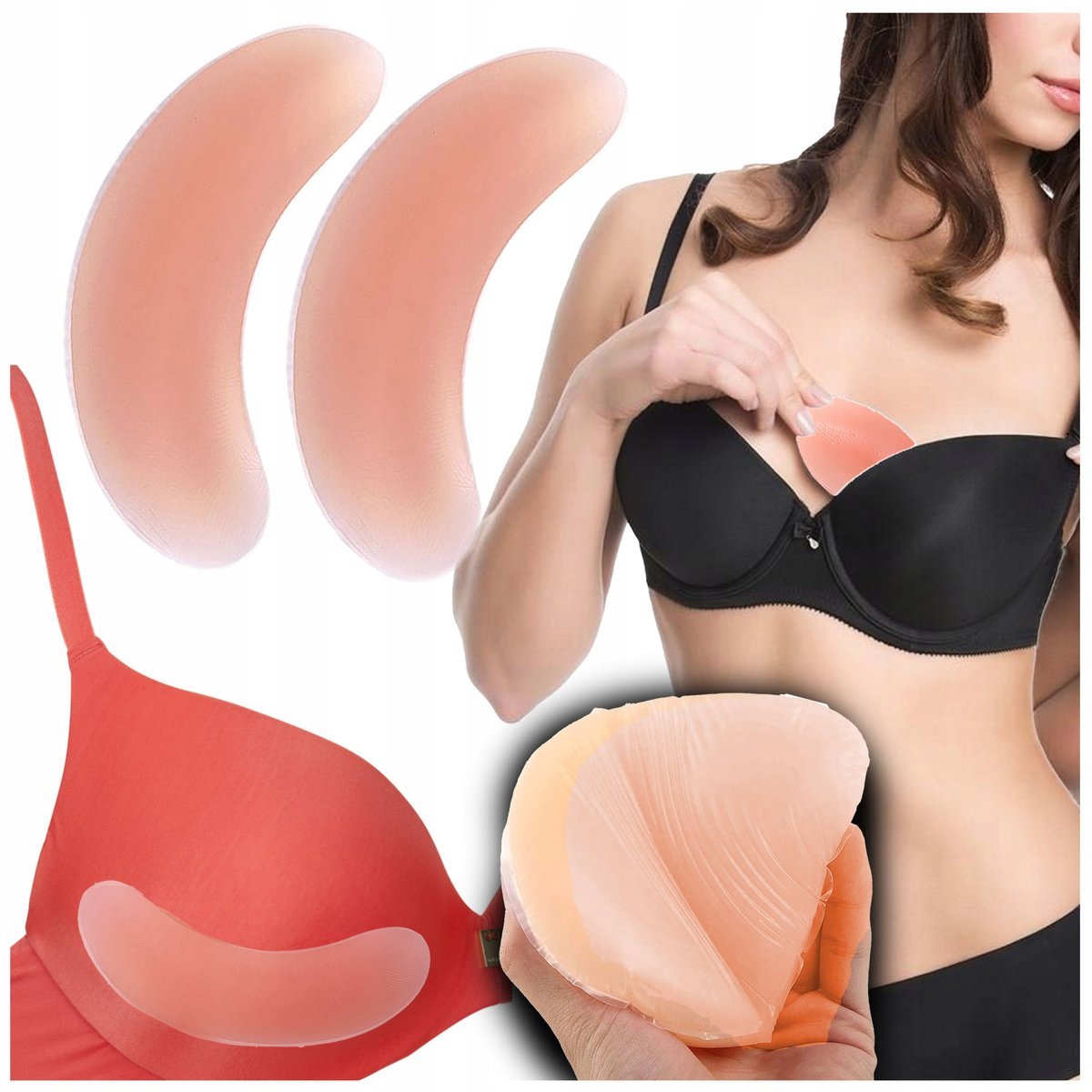 2x SILIKONOWE WKŁADKI DO BIUSTONOSZA Push Up do Stanika Bikini Oddychające C