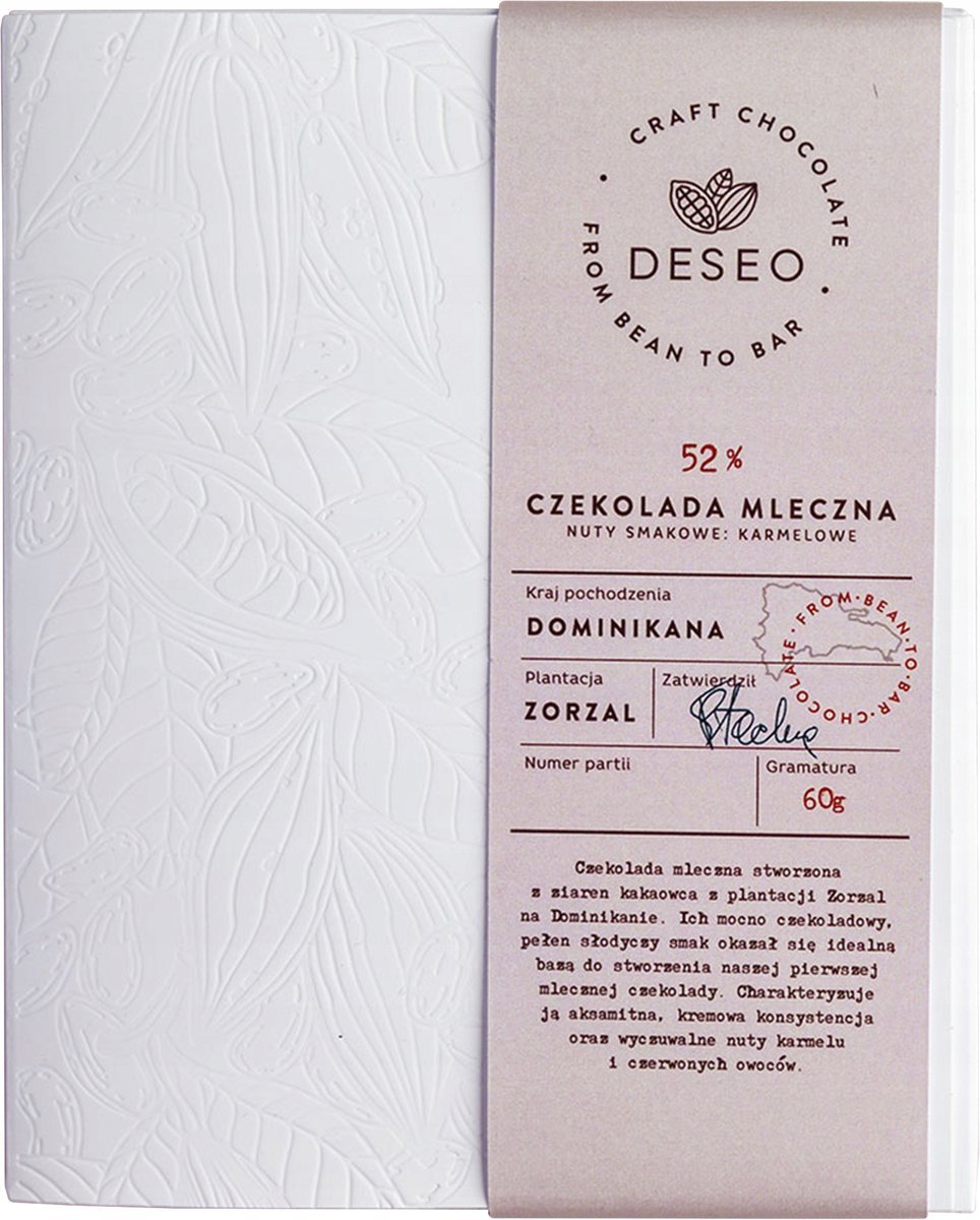Czekolada mleczna Dominikana 52% , Czekolada Premium - DESEO