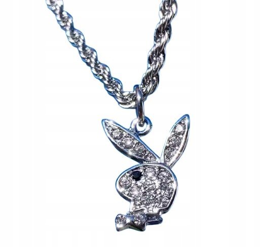 Naszyjnik łańcuszek Króliczek Playboy Z Diamencikami Kryształkami Srebrny
