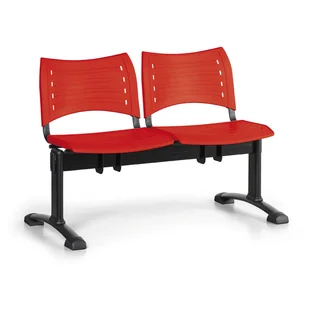 B2B Partner Ławka do poczekalni plastikowa VISIO, 2 siedzenia, czerwony, czarne nogi 9296 - Inne meble biurowe - miniaturka - grafika 1