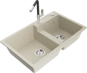 Zlewozmywaki z baterią - Mexen Tomas zlewozmywak granitowy 2-komorowy z baterią kuchenną Flora, beżowy - 6516-69-670401-07 - miniaturka - grafika 1
