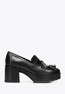 Półbuty męskie - Damskie czółenka ze skóry naturalnej na słupku czarne - miniaturka - grafika 1