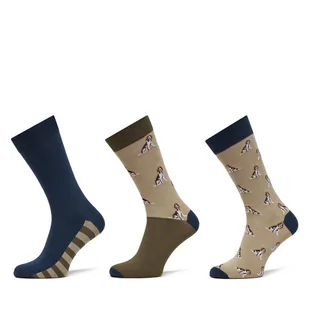 Zestaw 3 par wysokich skarpet męskich Barbour Beagle Dog MGS0070BE31 Beżowy - Skarpetki męskie - miniaturka - grafika 1