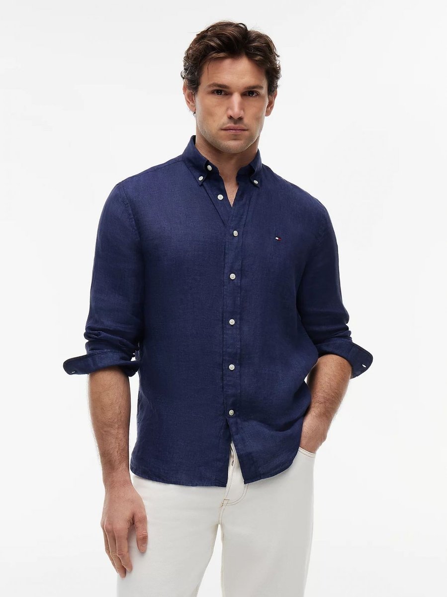 camicie męskie tommy hilfiger mw0mw41530 pgmnt dyed dcc carcon granatowy