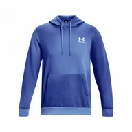 Bluzy sportowe męskie - Męska bluza dresowa nierozpinana z kapturem Under Armour UA Essential Flc Novelty HD - niebieska - UNDER ARMOUR - miniaturka - grafika 1