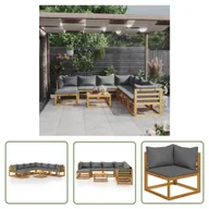 Meble ogrodowe - The Living Store 9-cz. zestaw wypoczynkowy do ogrodu - poduszki - drewno akacjowe - Sofa Ogrodowa I Stół - miniaturka - grafika 1