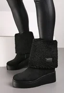 Botki damskie - Czarne Botki na Koturnie z Wywijaną Cholewką i Barankiem Irilaura - miniaturka - grafika 1