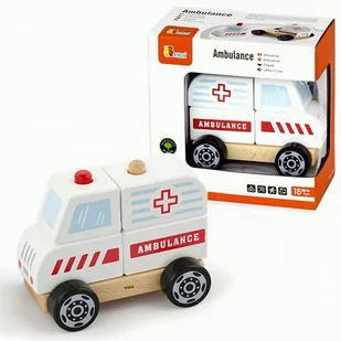 VIGA TOYS Drewniane Klocki Ambulans Karetka Pojazd Auto Pogotowie 50204 - Samochody i pojazdy dla dzieci - miniaturka - grafika 4