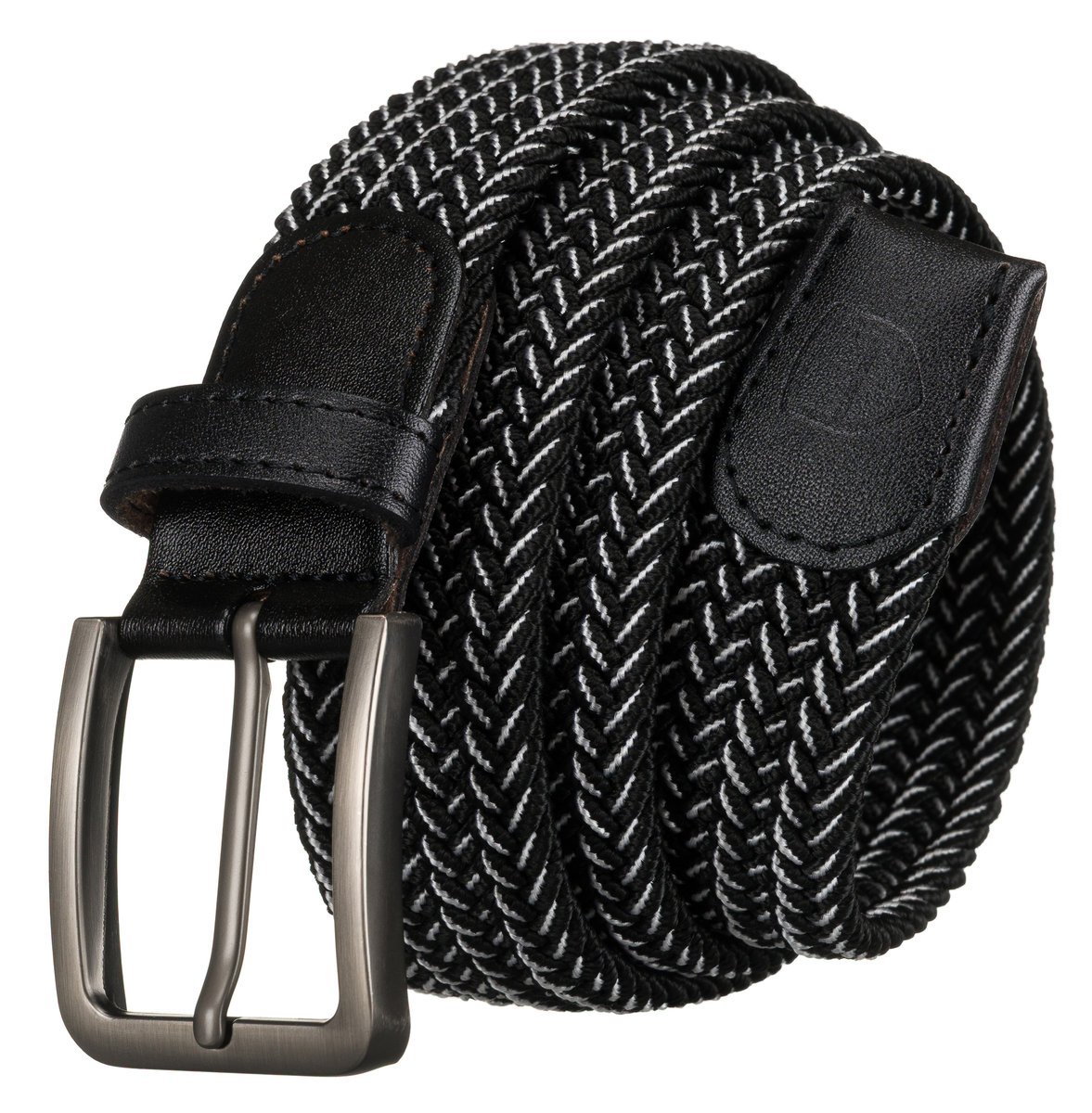 Parciany pasek męski do spodni pleciony bez dziurek PETERSON biało czarny elastyczny do jeansów klasyczna klamra 110