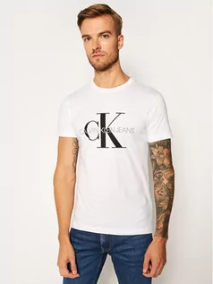 Koszulki męskie - Calvin Klein Jeans T-Shirt Core Monogram Logo J30J314314 Biały Regular Fit - grafika 1