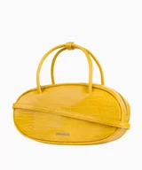 Torebki damskie - PUCCINI Owalna żółta torebka damska na łańcuszku o fakturze croco - miniaturka - grafika 1