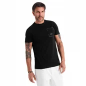 Koszulki męskie - Bawełniany męski t-shirt nadruk na kieszonce czarny OM-TSPT-0154 V1 r. M - miniaturka - grafika 1