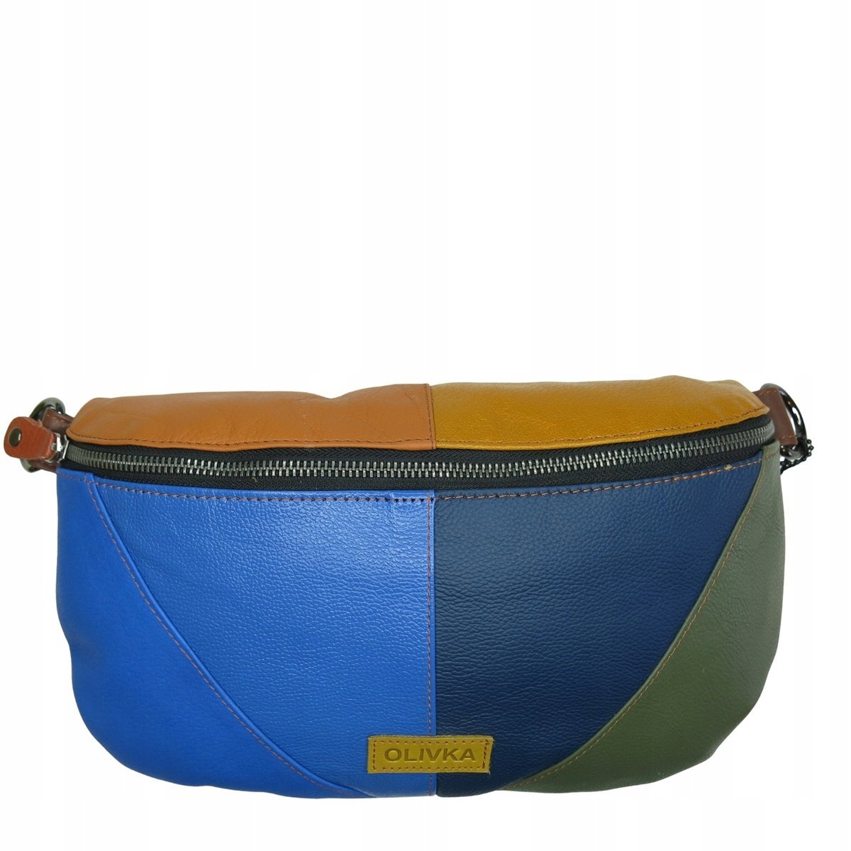 Nerka damska skórzana pojemna na ramię szeroki pasek regulowany OLIVKA