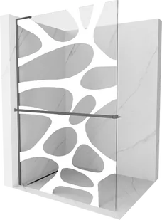 Mexen Kioto+ L ścianka prysznicowa z półką Walk-in 120 x 200 cm, biały wzór, gun metal - 800-120-123-95-97 - Ścianki i drzwi prysznicowe - miniaturka - grafika 1