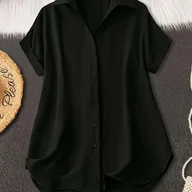 Koszule damskie - TEMU Elegancka damska koszula z dekoltem w serek i precyzyjną fakturą - miniaturka - grafika 1